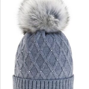 Gray rhinestone beanie hat